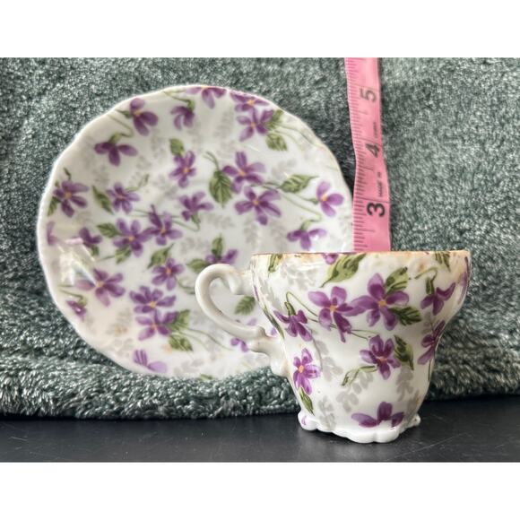 Vintage Mini Inarco Saucer & Demitasse Cup Flowers Purple - Picture 6 of 9